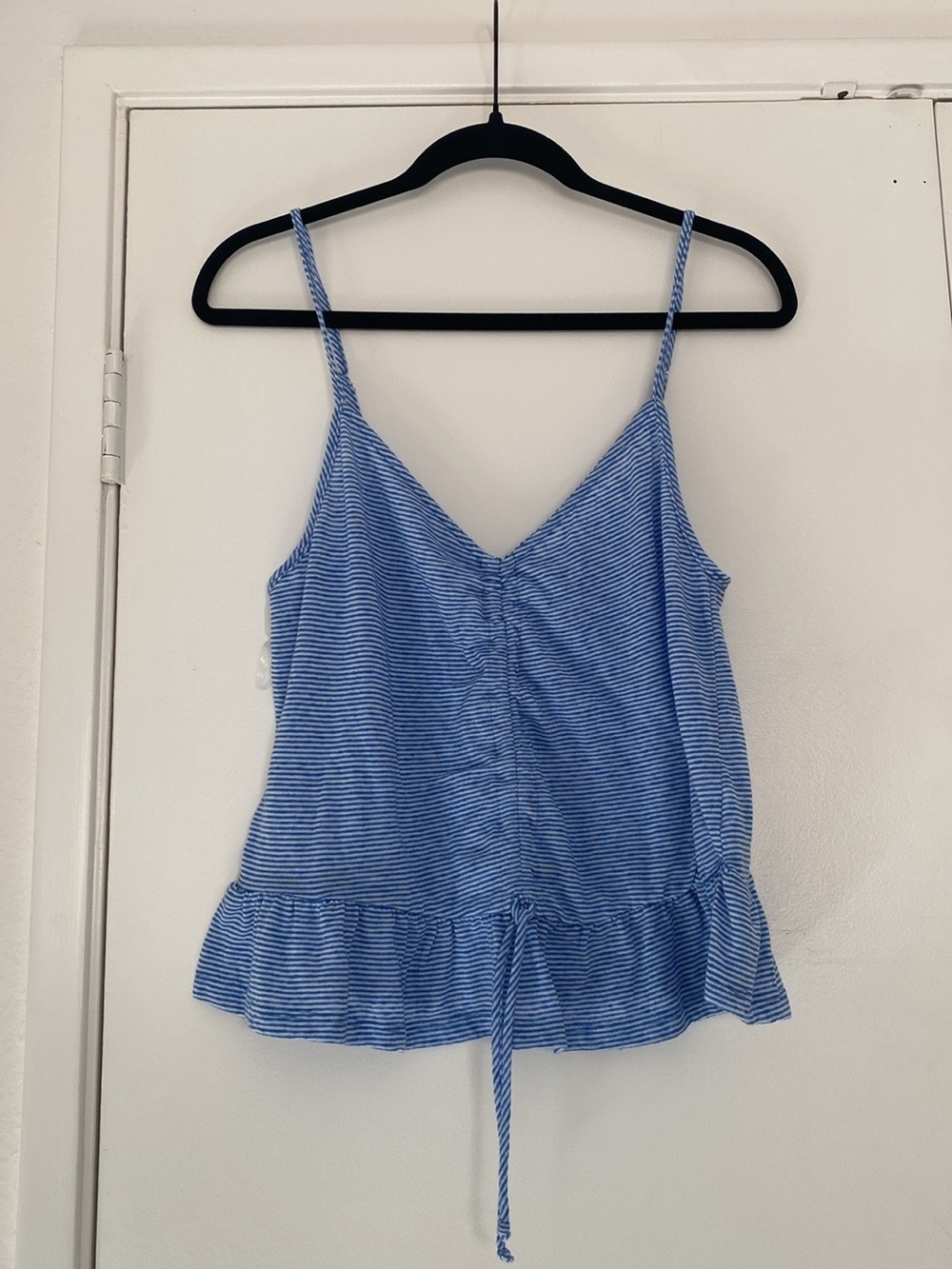 Socialite Blue Striped Spaghetti Strap Drawstring Tank
